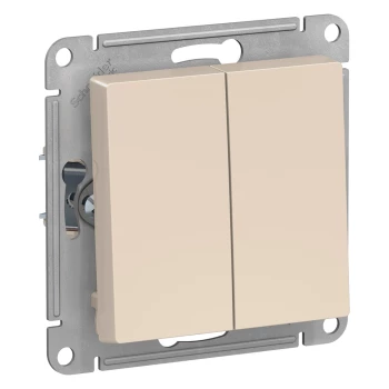 Выключатель 2-клавишный (безвинтовой зажим), Бежевый, серия Atlas Design, Schneider Electric