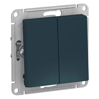 Выключатель 2-клавишный проходной (с двух мест), Изумруд, серия Atlas Design, Schneider Electric